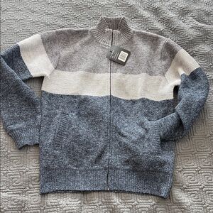 Men's Blue, Gray and White Zip-Up Sweater